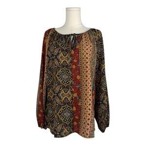 Haptics Long Sleeve Boho Blouse, Paisley Patchwork Print - Size M
